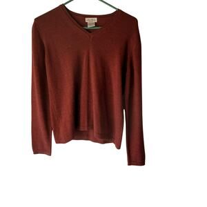 Linea Donna Sweater Vintage Large Red V Neck Pullover Merino Wool Made Italy